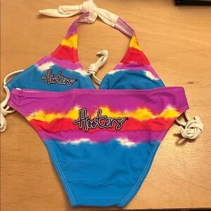 3# New Rare Vintage Hooters Tye-Dye Bikini Swimsuit Size Medium with Spots